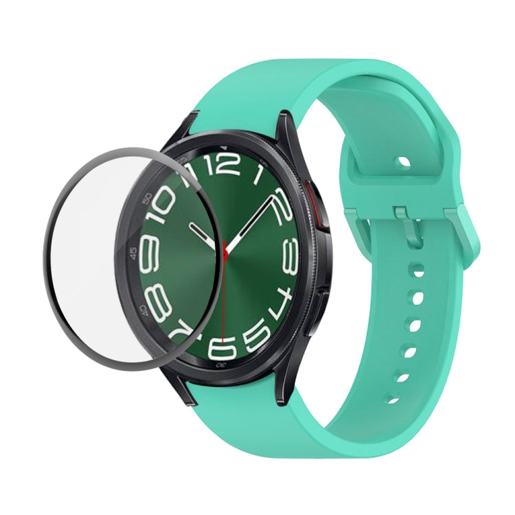JUNSUNMAY Silicone Adjustable Strap + Full Coverage PMMA Screen Protector Kit – Screen Protector, For Samsung Galaxy Watch6 Classic 43mm For Samsung Galaxy Watch6 Classic 43mm Cyan