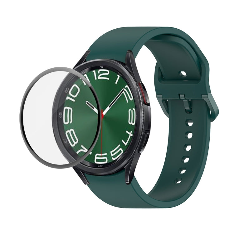 JUNSUNMAY Silicone Adjustable Strap + Full Coverage PMMA Screen Protector Kit – Screen Protector, For Samsung Galaxy Watch6 Classic 43mm For Samsung Galaxy Watch6 Classic 43mm Dark Green