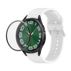 JUNSUNMAY Silicone Adjustable Strap + Full Coverage PMMA Screen Protector Kit, For Samsung Galaxy Watch6 Classic 47mm For Samsung Galaxy Watch6 Classic 47mm White