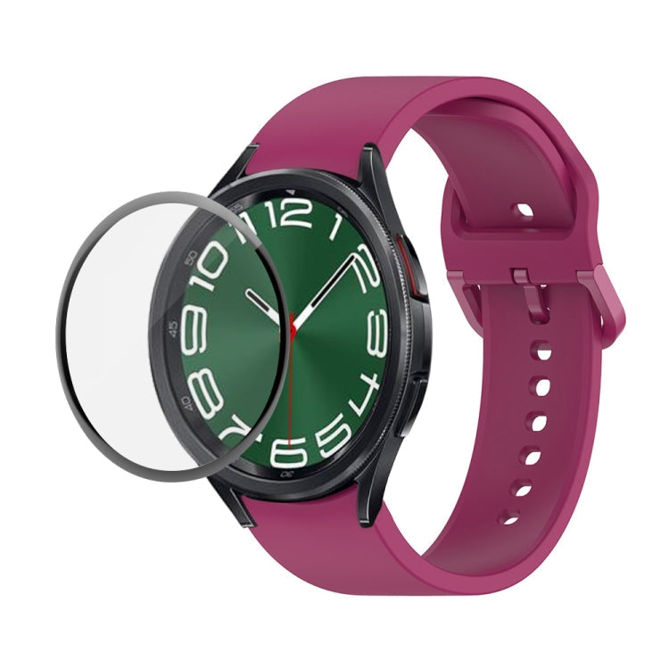 JUNSUNMAY Silicone Adjustable Strap + Full Coverage PMMA Screen Protector Kit – Screen Protector, For Samsung Galaxy Watch6 Classic 47mm For Samsung Galaxy Watch6 Classic 47mm Wine Red