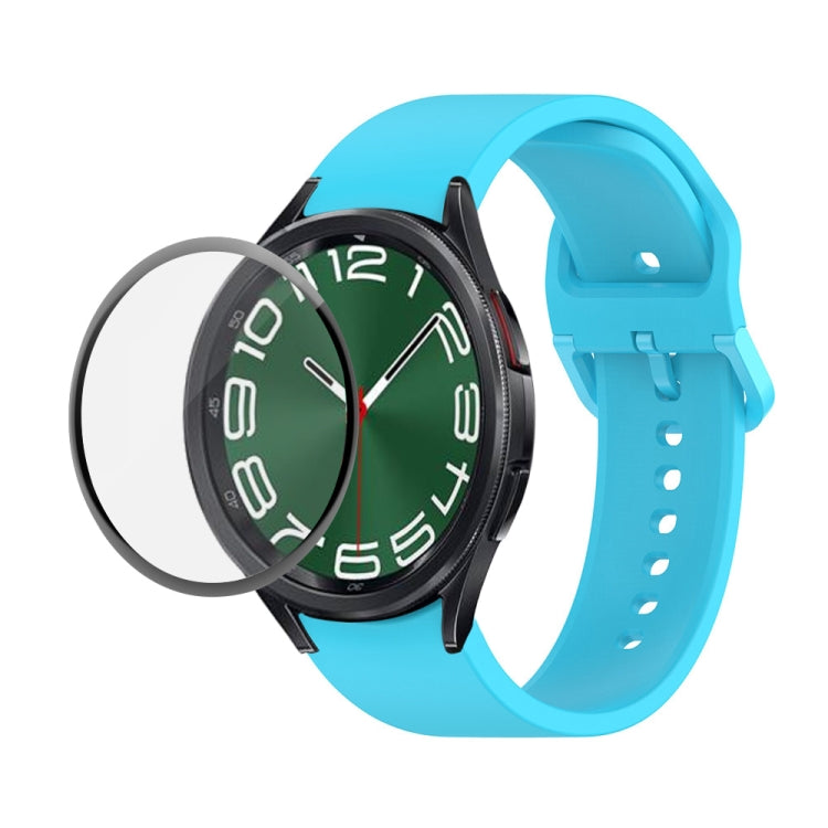 JUNSUNMAY Silicone Adjustable Strap + Full Coverage PMMA Screen Protector Kit – Screen Protector, For Samsung Galaxy Watch6 Classic 47mm For Samsung Galaxy Watch6 Classic 47mm Sky Blue