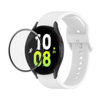 JUNSUNMAY Silicone Adjustable Strap + Full Coverage PMMA Screen Protector Kit, For Samsung Galaxy Watch5 44mm For Samsung Galaxy Watch5 44mm White