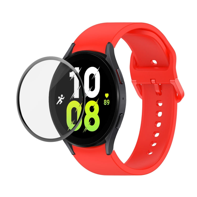 JUNSUNMAY Silicone Adjustable Strap + Full Coverage PMMA Screen Protector Kit – Screen Protector, For Samsung Galaxy Watch5 44mm For Samsung Galaxy Watch5 44mm Red