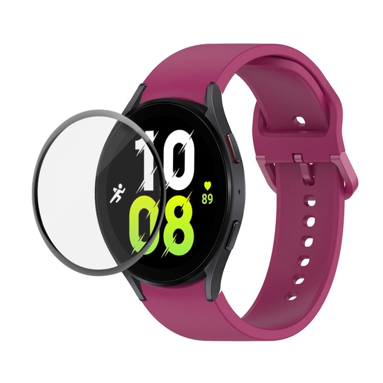 JUNSUNMAY Silicone Adjustable Strap + Full Coverage PMMA Screen Protector Kit – Screen Protector, For Samsung Galaxy Watch5 44mm For Samsung Galaxy Watch5 44mm Wine Red