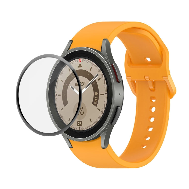 JUNSUNMAY Silicone Adjustable Strap + Full Coverage PMMA Screen Protector Kit – Screen Protector, For Samsung Galaxy Watch5 Pro 45mm For Samsung Galaxy Watch5 Pro 45mm Orange