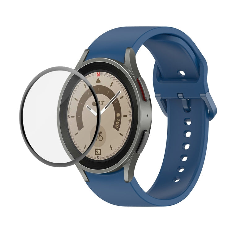 JUNSUNMAY Silicone Adjustable Strap + Full Coverage PMMA Screen Protector Kit – Screen Protector, For Samsung Galaxy Watch5 Pro 45mm For Samsung Galaxy Watch5 Pro 45mm Dark Blue