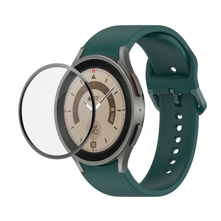 JUNSUNMAY Silicone Adjustable Strap + Full Coverage PMMA Screen Protector Kit – Screen Protector, For Samsung Galaxy Watch5 Pro 45mm For Samsung Galaxy Watch5 Pro 45mm Dark Green