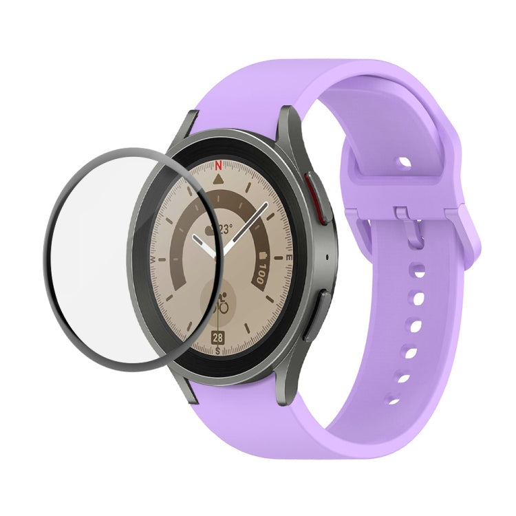 JUNSUNMAY Silicone Adjustable Strap + Full Coverage PMMA Screen Protector Kit – Screen Protector, For Samsung Galaxy Watch5 Pro 45mm For Samsung Galaxy Watch5 Pro 45mm Purple