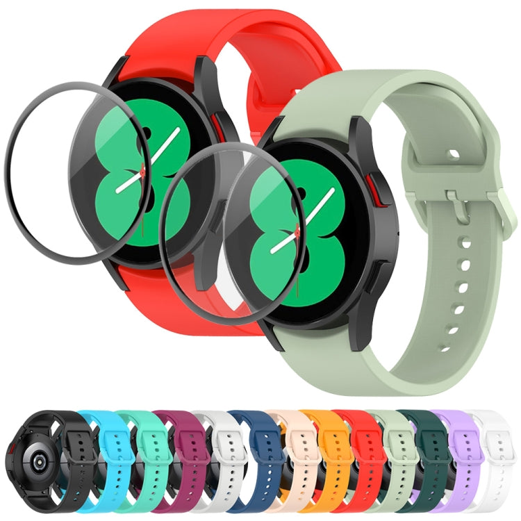 JUNSUNMAY Silicone Adjustable Strap + Full Coverage PMMA Screen Protector Kit, For Samsung Galaxy Watch4 44mm