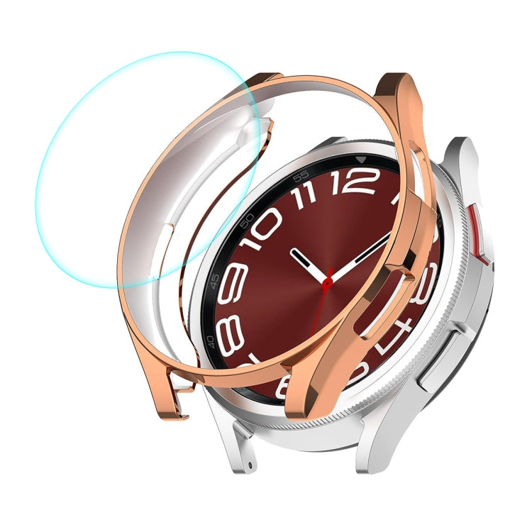 ENKAY Hat-Prince Electroplated Soft TPU Case + 0.2mm 9H Glass Screen Protector, For Samsung Galaxy Watch6 Classic 47mm, For Samsung Galaxy Watch6 Classic 43mm For Samsung Galaxy Watch6 Classic 47mm Rose Gold