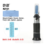 Alcohol Refractometer Sugar Grape Wine Concentration 0~25% Alcohol 0~40% Brix Tester Meter ATC Handheld Tool RZ121