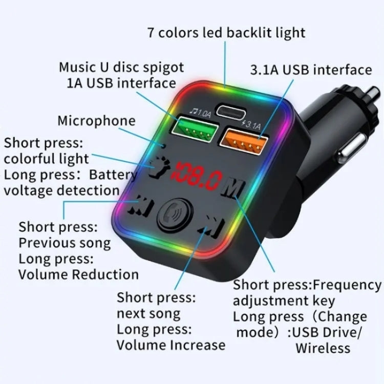 P22 Support MP3 Player USB Port Bluetooth FM Transmitter in-Car Adapter PD Car Charger, P22