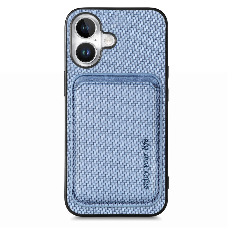 Carbon Fiber Leather Card Magsafe Phone Case – Magnetic, Leather, For iPhone Air, For iPhone 16 Pro Max, For iPhone 16 Pro, For iPhone 16 Plus For iPhone 16 Plus Blue