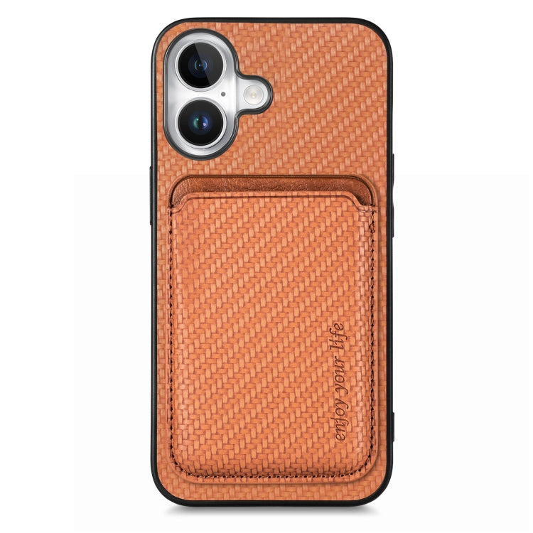 Carbon Fiber Leather Card Magsafe Phone Case – Magnetic, Leather, For iPhone Air, For iPhone 16 Pro Max, For iPhone 16 Pro, For iPhone 16 Plus For iPhone 16 Plus Brown