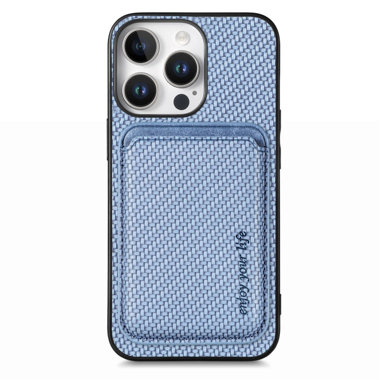 Carbon Fiber Leather Card Magsafe Phone Case – Magnetic, Leather, For iPhone Air, For iPhone 16 Pro Max, For iPhone 16 Pro, For iPhone 16 Plus For iPhone 16 Pro Blue