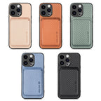 Carbon Fiber Leather Card Magsafe Phone Case, For iPhone Air, For iPhone 16 Pro Max, For iPhone 16 Pro, For iPhone 16 Plus