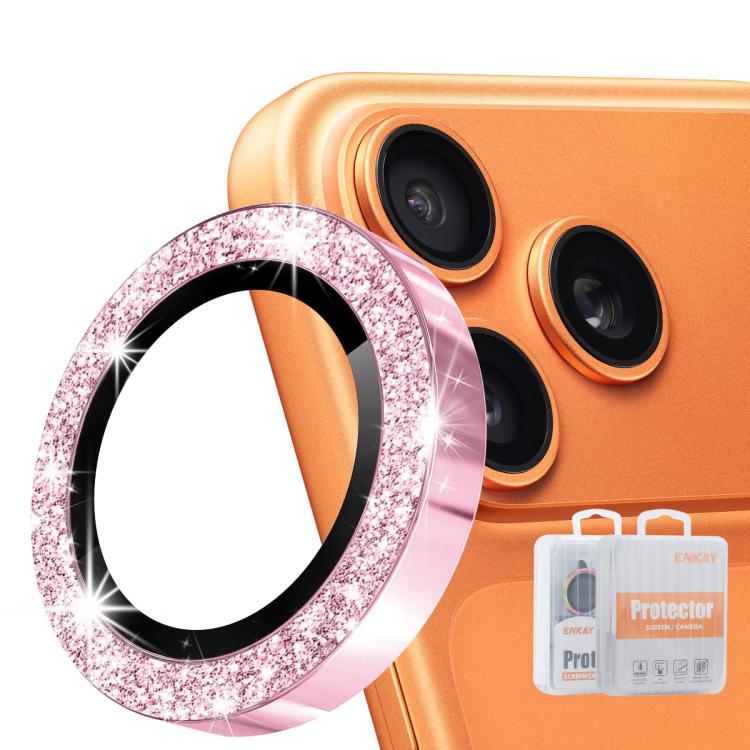 ENKAY Hat-Prince Glitter Rear Lens Aluminium Alloy Tempered Glass Film, For iPhone 17 Pro / 17 Pro Max, For iPhone 17, For iPhone Air For iPhone 17 Pro 17 Pro Max Pink