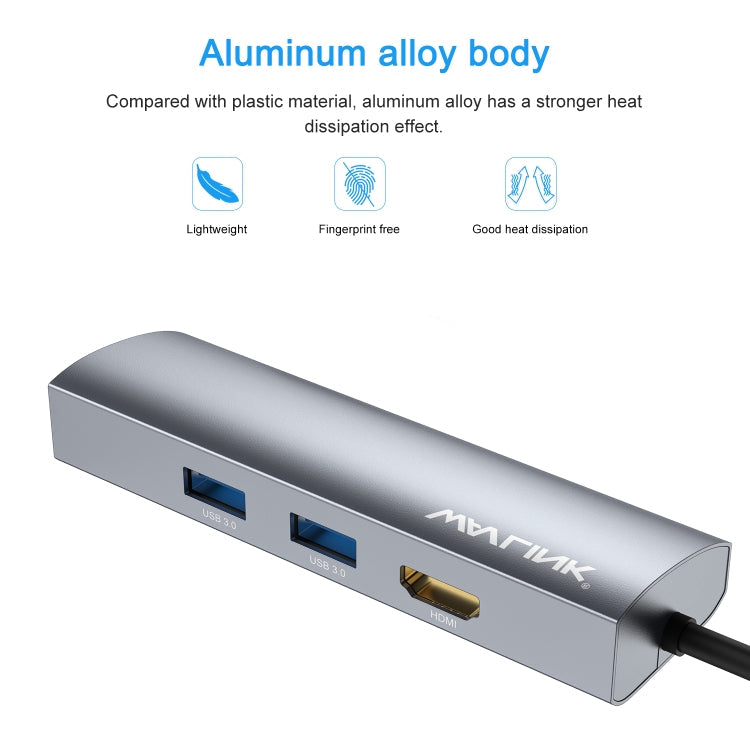 WAVLINK WL-UHP3408 USB HUB Adapter 4-in-1 Type-C to HD + 2xUSB3.0 + Gigabit RJ45 Docking Station, UHP3408 – Data Transmission, TPU, 4K