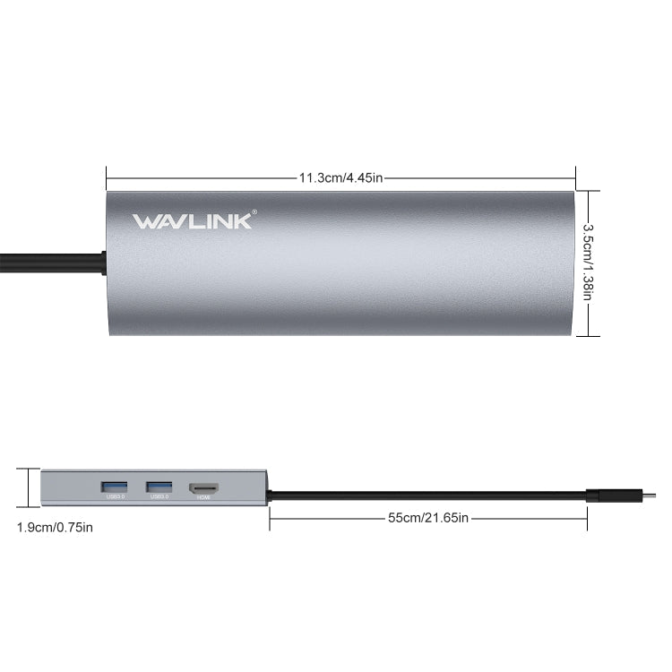 WAVLINK WL-UHP3408 USB HUB Adapter 4-in-1 Type-C to HD + 2xUSB3.0 + Gigabit RJ45 Docking Station, UHP3408 – Data Transmission, TPU, 4K