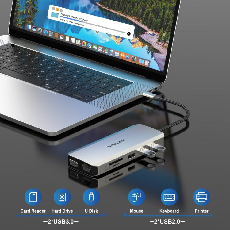 WAVLINK WL-UMD301 12 in 1 Multi-port Adapter 2*HDMI+1*VGA Triple Display USB-C Hub Dock, WL-UMD301 – Card Slot, 4K