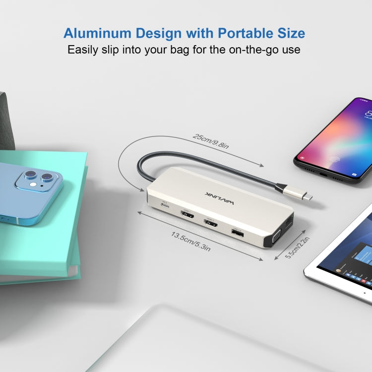 WAVLINK WL-UMD301 12 in 1 Multi-port Adapter 2*HDMI+1*VGA Triple Display USB-C Hub Dock, WL-UMD301 – Card Slot, 4K