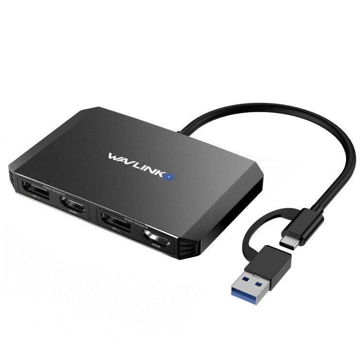 WAVLINK WL-UG69DH2 Dual Monitor USB+Type-C to Dual 4K HD DisplayPort Adapter Splitter, WL-UG69DH2 – Flip, Aluminum Alloy, Plug-and-play WL-UG69DH2 Black