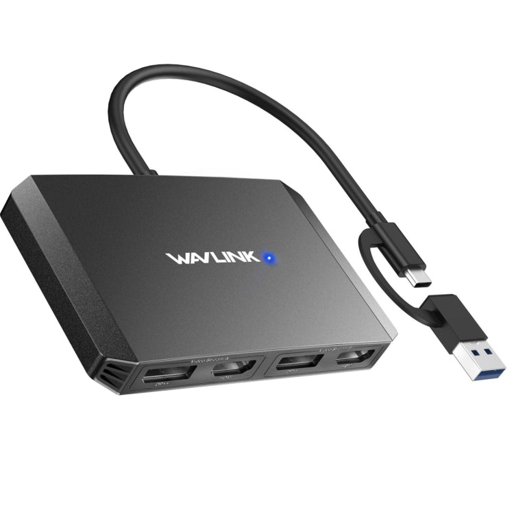 WAVLINK WL-UG69DH2 Dual Monitor USB+Type-C to Dual 4K HD DisplayPort Adapter Splitter, WL-UG69DH2 – Flip, Aluminum Alloy, Plug-and-play