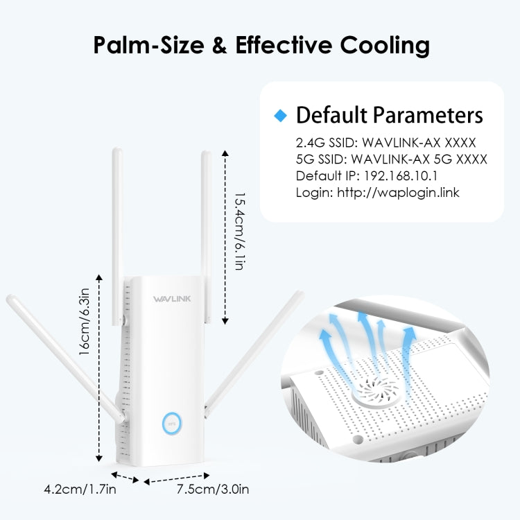 Wavlink WN583AX3 AX3000 Dual Band WiFi Repeater/AP/Router/Mesh Mode WiFi Extender, US Plug, UK Plug, AU Plug, EU Plug – Durable Build, Easy to Use