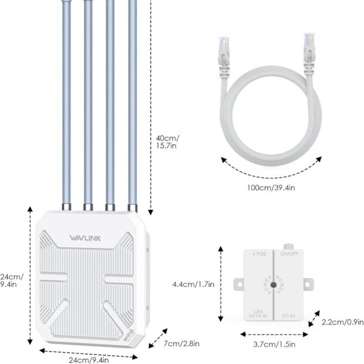 WAVLINK WN573HX3 AX3000 Waterproof Outdoor WiFi Wireless Outdoor Dual Band Router, US Plug, UK Plug, EU Plug, AU Plug – Waterproof
