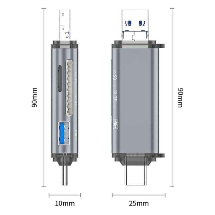 ADS-307 Data Transfer OTG Adapter USB / Type-C / Micro Plug SD TF Card U-Disk Reader, ADS-307 – Aluminum Alloy