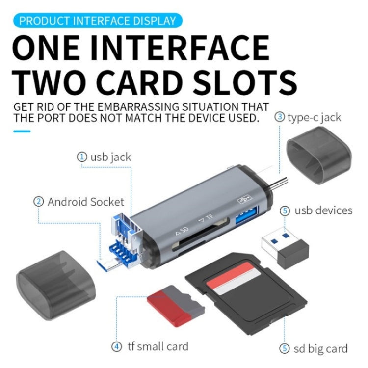 ADS-307 Data Transfer OTG Adapter USB / Type-C / Micro Plug SD TF Card U-Disk Reader, ADS-307 – Aluminum Alloy