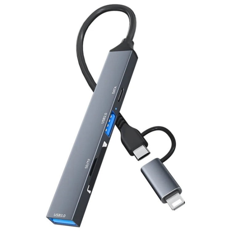 ADS-805 8 Pin + Type-C to USB-C Data + USB 2.0 / 3.0 + SD / TF Card Reader Hub Expansion Converter, ADS-805 – Aluminum Alloy ADS-805