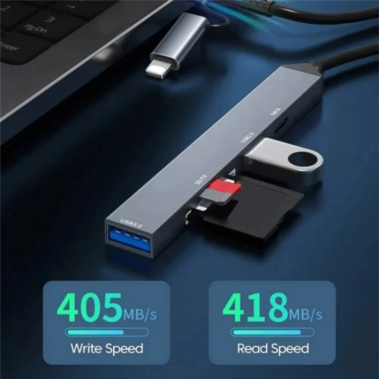 ADS-805 8 Pin + Type-C to USB-C Data + USB 2.0 / 3.0 + SD / TF Card Reader Hub Expansion Converter, ADS-805 – Aluminum Alloy