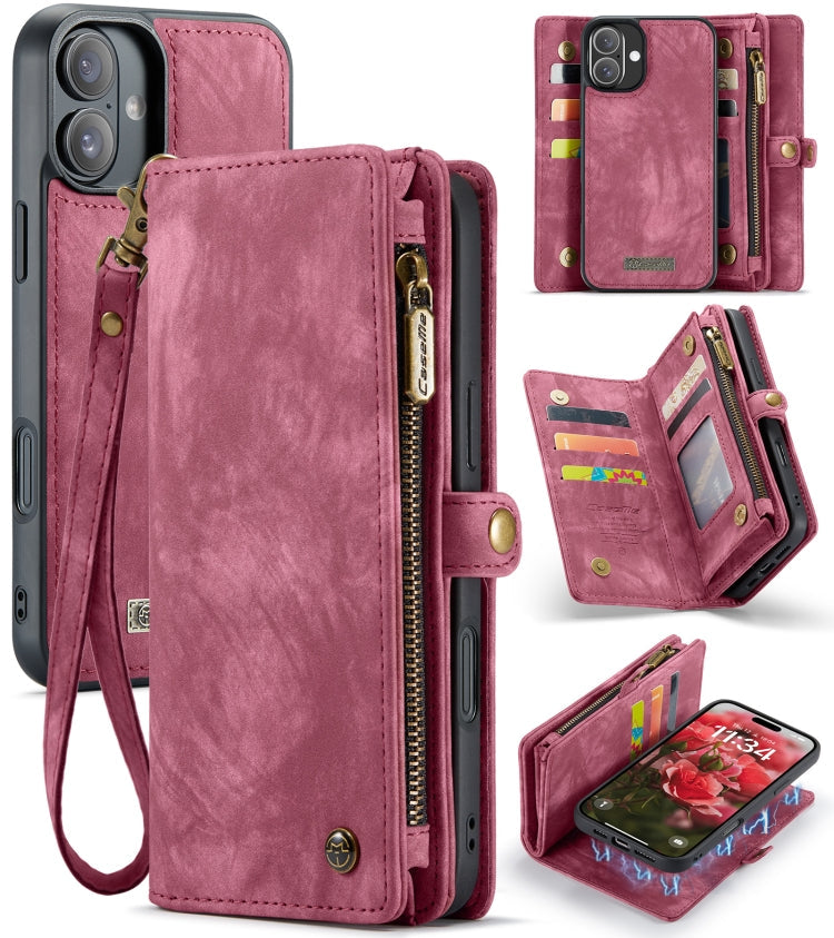 CaseMe 008 Detachable Multifunctional Leather Phone Case – Magnetic, Card Slot, Leather, For iPhone Air, For iPhone 16 Pro Max, For iPhone 16 Pro, For iPhone 16 Plus For iPhone 16 Plus Red