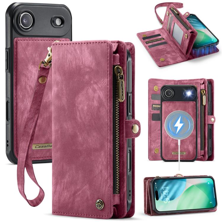 CaseMe 008 Detachable Multifunctional Leather Phone Case – Magnetic, Card Slot, Leather, For iPhone Air, For iPhone 16 Pro Max, For iPhone 16 Pro, For iPhone 16 Plus For iPhone Air Red