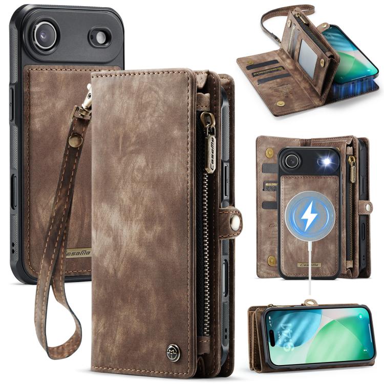 CaseMe 008 Detachable Multifunctional Leather Phone Case – Magnetic, Card Slot, Leather, For iPhone Air, For iPhone 16 Pro Max, For iPhone 16 Pro, For iPhone 16 Plus For iPhone Air Brown
