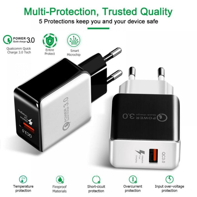 1USB QC 3.0 Wire Drawing Quick Charger EU Plug, QC 3.0 Black, QC 3.0 White – Durable Build, Easy to Use