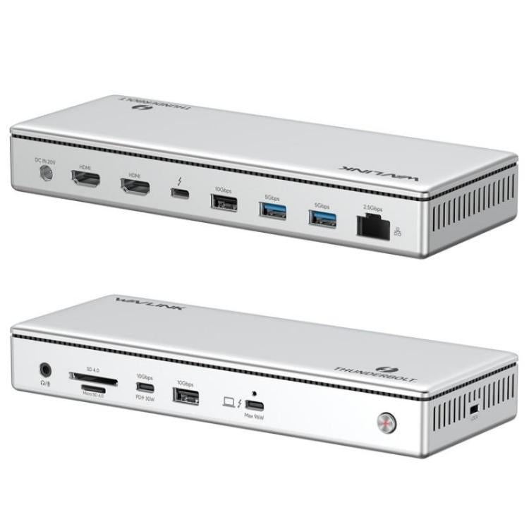 WAVLINK UTD45 96W Charging 8K / 4K Display Thunderbolt 4 Docking Station 13-in-1 Hub, US Plug, UK Plug, EU Plug, AU Plug – Card Slot, Aluminum Alloy, Data Transmission