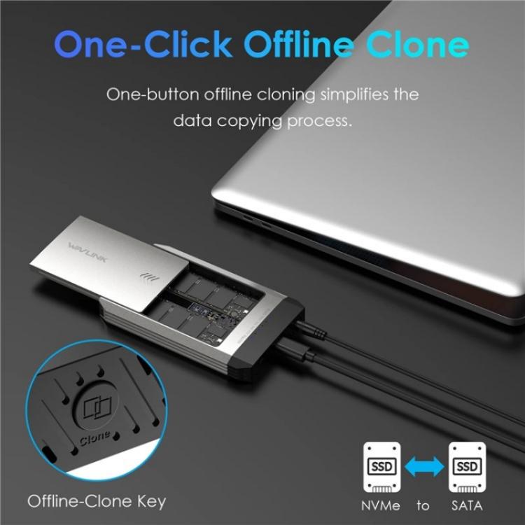 WAVLINK ST347 One-Click Offline Clone Dual Slot M.2 SSD Enclosure USB-C 3.2 Gen2 10Gbps, ST347 – Durable Build, Easy to Use