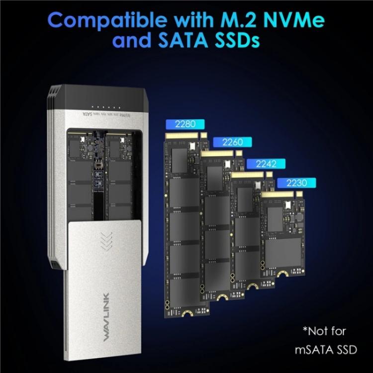 WAVLINK ST347 One-Click Offline Clone Dual Slot M.2 SSD Enclosure USB-C 3.2 Gen2 10Gbps, ST347 – Durable Build, Easy to Use
