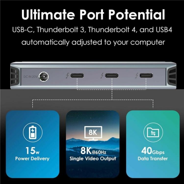 WAVLINK UTD49T 100W PD Input USB-A High Speed Data Transfer Adapter Thunderbolt 4 Hub, UTD49T – Aluminum Alloy, 4K