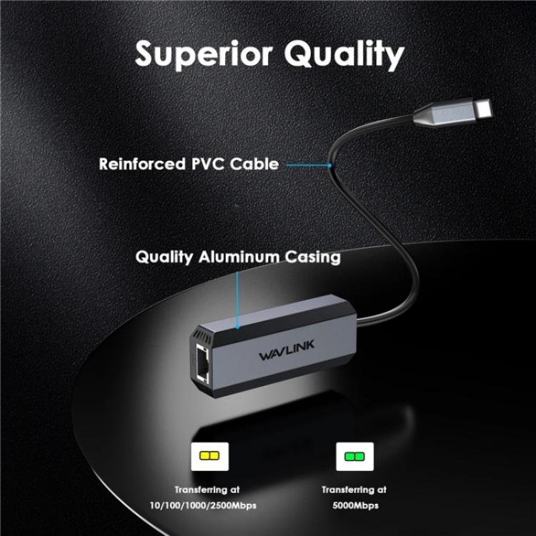 WAVLINK WL-NWU341G Laptop USB-C to 5000Mbps RJ45 LAN Ethernet Network Adapter, NWU341G – Aluminum Alloy