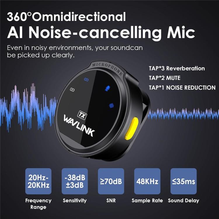 WAVLINK 608C Magnetic Lavalier Wireless Dual Microphone with 8 Pin RX Receiver, 608C – Magnetic, Bluetooth