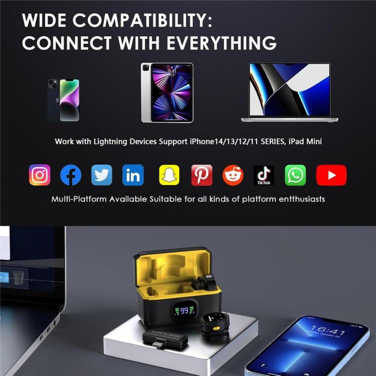 WAVLINK 608C Magnetic Lavalier Wireless Dual Microphone with 8 Pin RX Receiver, 608C – Magnetic, Bluetooth