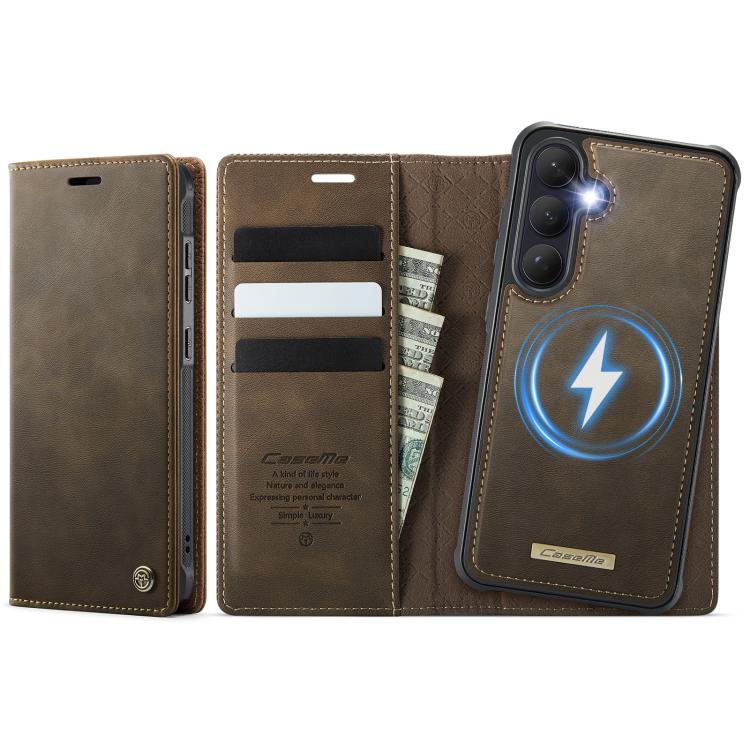 CaseMe C49 Magnetic RFID Blocking Detachable Wallet Leather Phone Case – Magnetic, Card Slot, Leather, For Galaxy S25 FE / S26 FE 5G, For Samsung Galaxy S26+ 5G, For Samsung Galaxy S26 Ultra 5G, For Samsung Galaxy S26 5G For Samsung Galaxy S26+ 5G Coffee