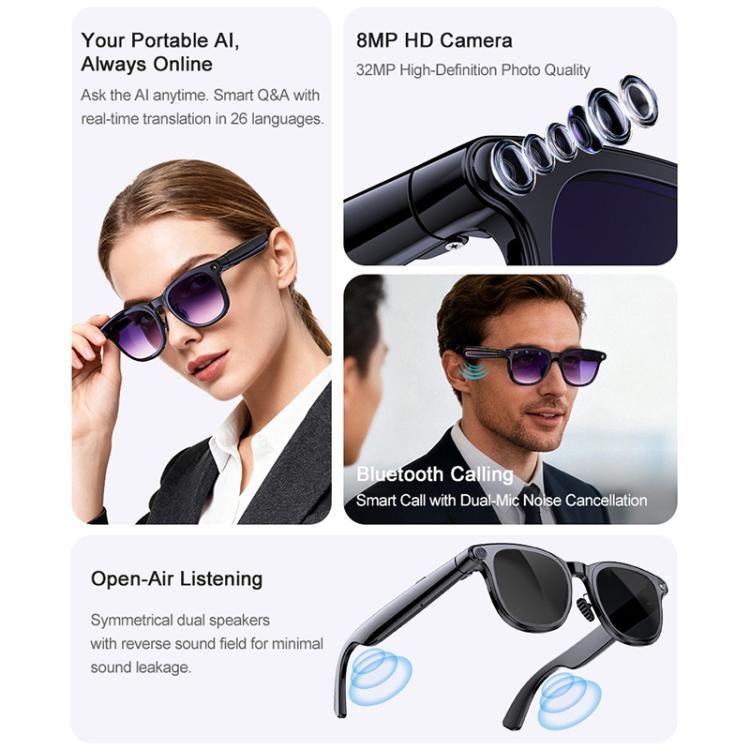 A2 8MP HD Smart Camera Glasses, Support AI Translation / AI Assistant / Bluetooth Calling, A2