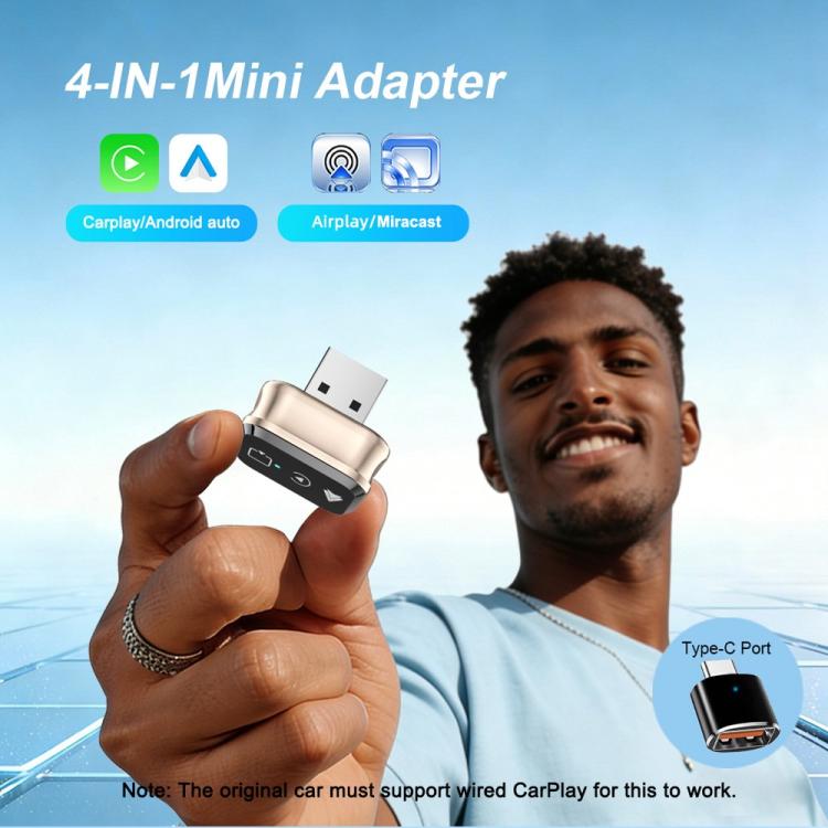 M70 For AirPlay / Miracast 4 in 1 Smart Screen Mirroring Adapter CarPlay / Android Auto Wired to Wireless, M70