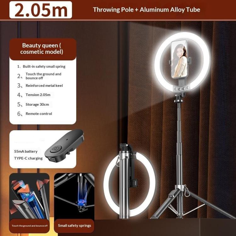 P61Q For Photography / Video Recording Live Streaming Selfie Stick Tripod Lamp 10 Inch Ring Light