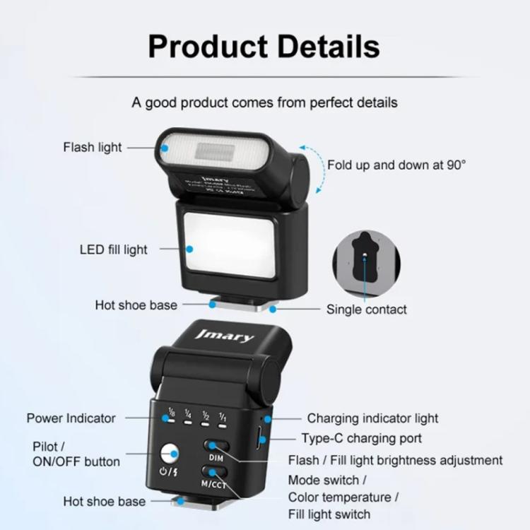 JMARY FM-06R For Camera Mini Flash Fill Light Hot Shoe Mount 300mAh Rechargeable LED Light – TPU