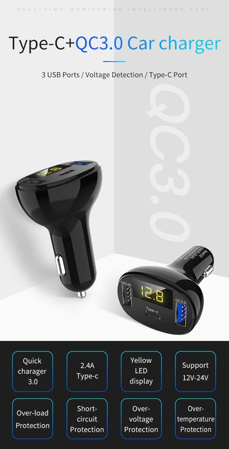 C02 Car Power Adapter in-car Phone Charger Type-C Fast Charger QC3.0 Dual USB Ports DC5V 2.4A 12V 24V Cigarette Lighter Power Supply, C02 – Fast Charging, TPU